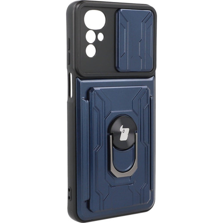 Etui Bizon Case Camshield Card Slot Ring do Moto G22, granatowe