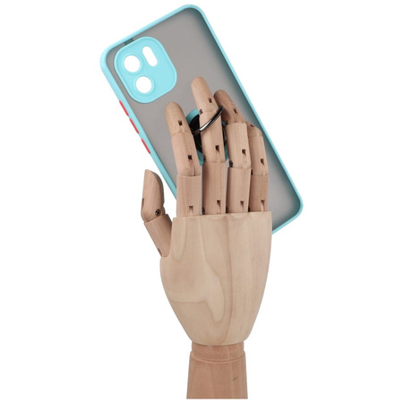 Etui z uchwytem na palec Bizon Case Hybrid Ring do Xiaomi Redmi A1, przydymione z jasnoniebieską ramką