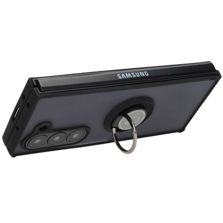 Etui z uchwytem na palec Bizon Case Hybrid Ring do Galaxy Z Fold6, przydymione z czarną ramką