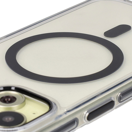 Etui z pierścieniem magnetycznym Bizon Case Marco do iPhone 15, przezroczyste z czarną ramką