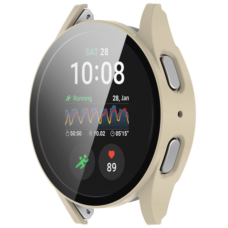 Etui ze szkłem do zegarka Bizon Case Watch Adamo do Galaxy Watch 7 40 mm, beżowe