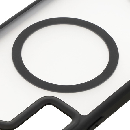 Etui z pierścieniem magnetycznym Bizon Case MatteO do Galaxy S24 Plus, półprzezroczyste z czarną ramką