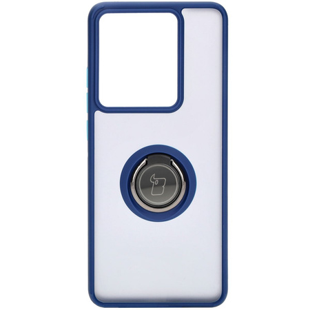 Etui z uchwytem na palec Bizon Case Hybrid Ring do Motorola Edge 50 Pro, przydymione z granatową ramką