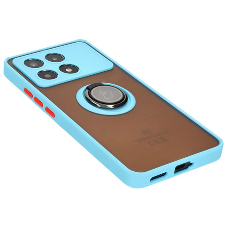 Etui z uchwytem na palec Bizon Case Hybrid Ring do Xiaomi Poco X6 Pro, przydymione z jasnoniebieską ramką