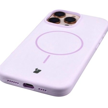 Silikonowe etui z pierścieniem magnetycznym Bizon Soft Case Magnetic do iPhone 16 Pro Max, jasnofioletowe