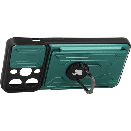 Etui Bizon Case Camshield Card Slot Ring do iPhone 14 Pro, zielone