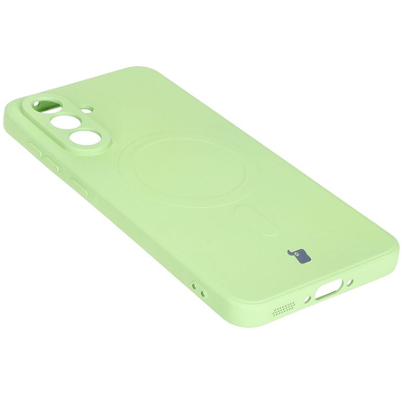 Silikonowe etui z pierścieniem magnetycznym Bizon Case Silicone Magnetic Sq do Galaxy A56 5G, jasnozielone