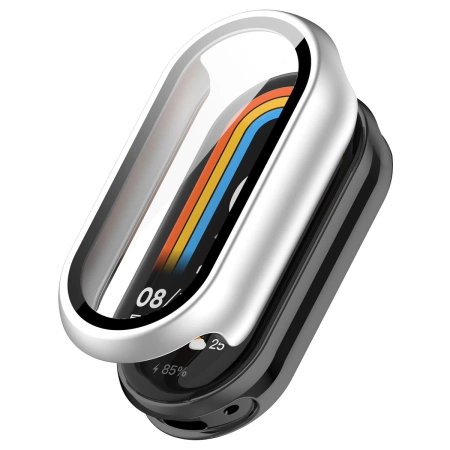 Etui ze szkłem do zegarka Bizon Case+Glass Watch do Xiaomi Smart Band 10, srebrne