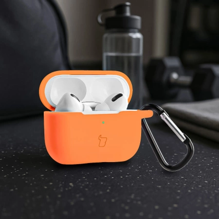 Silikonowe etui z karabińczykiem Bizon Case Headphone Silicone do AirPods Pro 2, marchewkowe