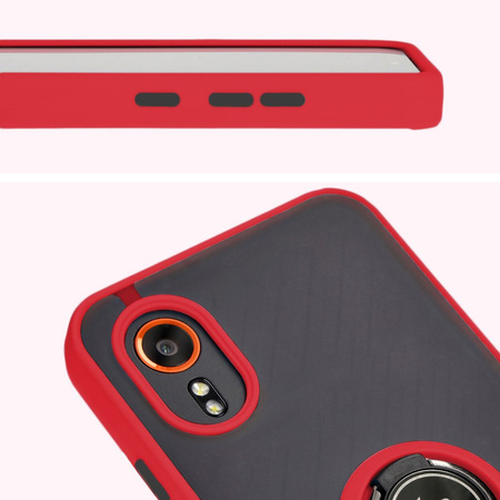 Etui z uchwytem na palec Bizon Case Hybrid Ring do Galaxy Xcover7, przydymione z czerwoną ramką