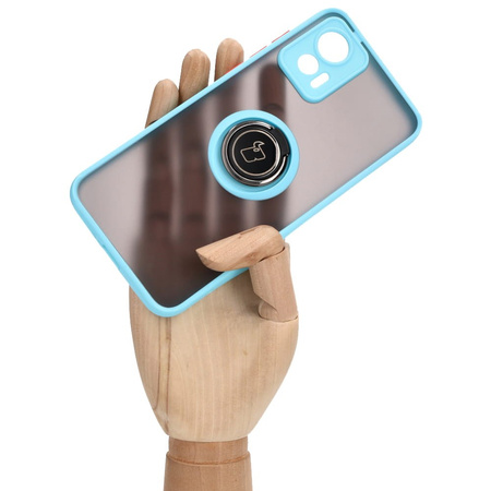 Etui z uchwytem na palec Bizon Case Hybrid Ring do Motorola Edge 30 Neo, przydymione z jasnoniebieską ramką