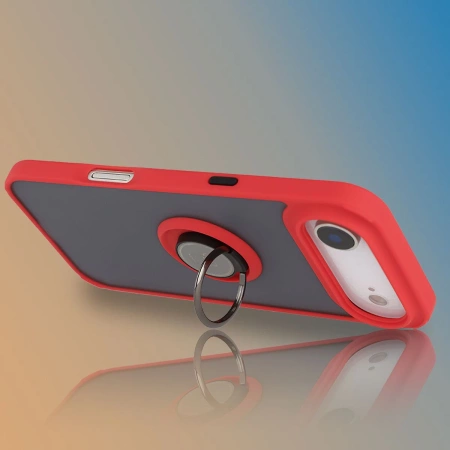 Etui z uchwytem na palec Bizon Case Hybrid Ring do iPhone Air, przydymione z czerwoną ramką