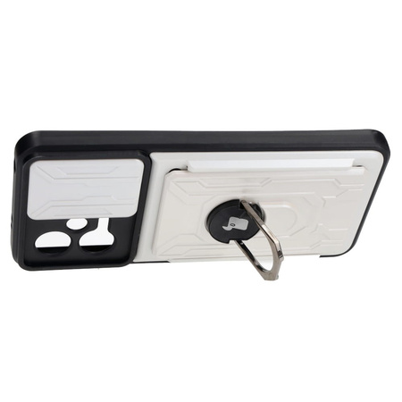 Etui Bizon Case Camshield Card Slot Ring do Xiaomi POCO X5, białe