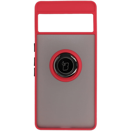 Etui z uchwytem na palec Bizon Case Hybrid Ring do Google Pixel 7 Pro, przydymione z czerwoną ramką