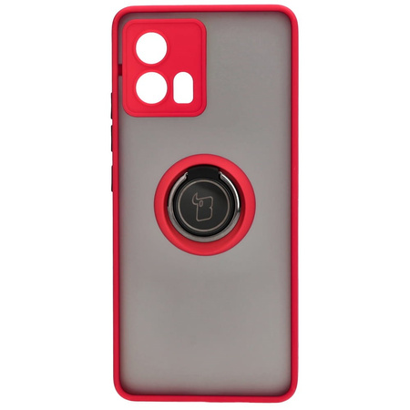 Etui z uchwytem na palec Bizon Case Hybrid Ring do Motorola Edge 30 Fusion, przydymione z czerwoną ramką