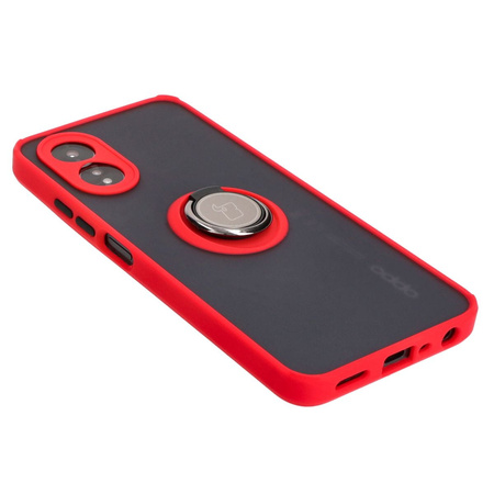 Etui z uchwytem na palec Bizon Case Hybrid Ring do Oppo A38 4G, przydymione z czerwoną ramką