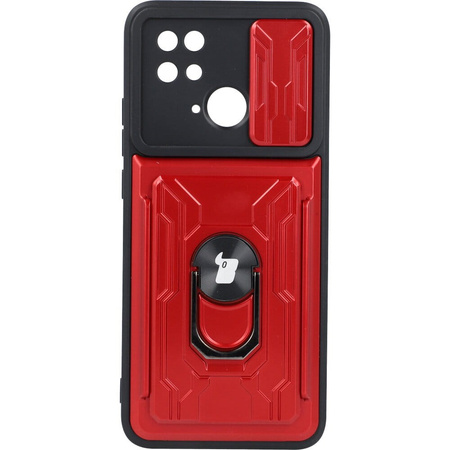 Etui Bizon Case Camshield Card Slot Ring do Xiaomi Redmi 10C, czerwone