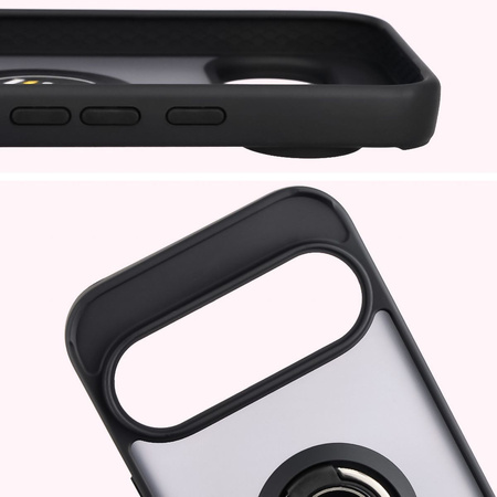 Etui z uchwytem na palec Bizon Case Hybrid Ring do Google Pixel 10 / 10 Pro, przydymione z czarną ramką
