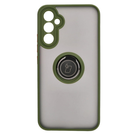 Etui z uchwytem na palec Bizon Case Hybrid Ring do Galaxy A34 5G, przydymione z zieloną ramką