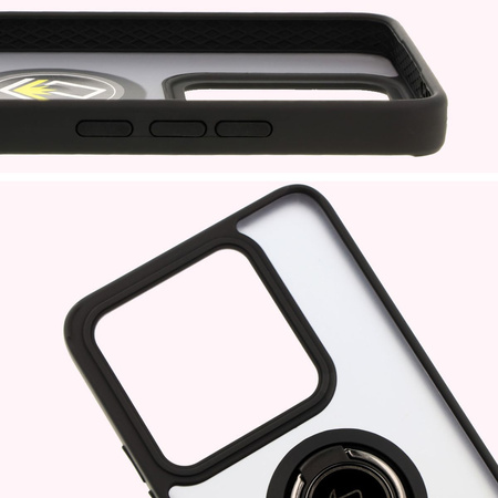 Etui z uchwytem na palec Bizon Case Hybrid Ring do Xiaomi 14T, przydymione z czarną ramką