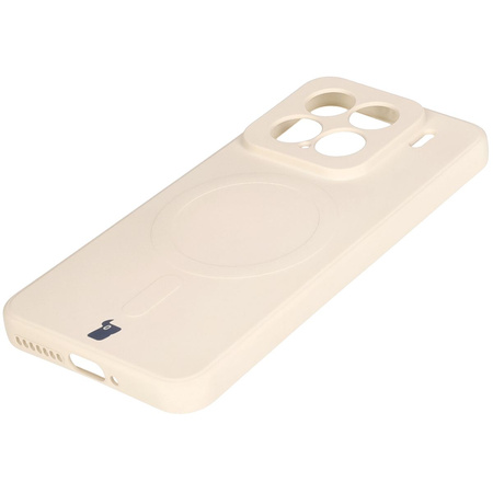 Silikonowe etui z pierścieniem magnetycznym Bizon Case Silicone Magnetic Sq do Xiaomi 15, beżowe