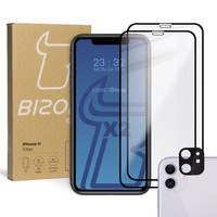 Szkło hartowane Bizon Glass Edge CF - 2 sztuki + ochrona na obiektyw, iPhone 11, czarne