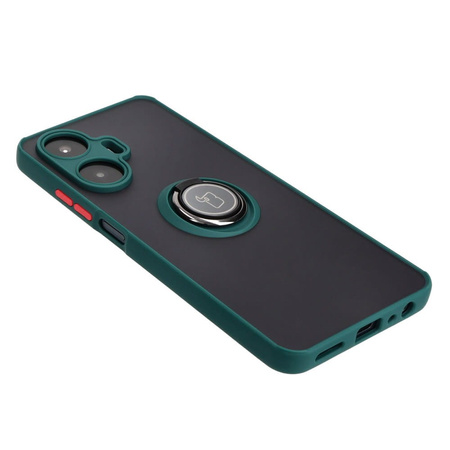 Etui z uchwytem na palec Bizon Case Hybrid Ring do Realme C55, przydymione z ciemnozieloną ramką