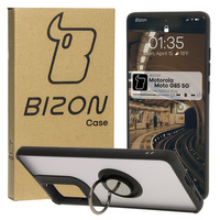 Etui z uchwytem na palec Bizon Case Hybrid Ring do Motorola Moto G85 5G, przydymione z czarną ramką