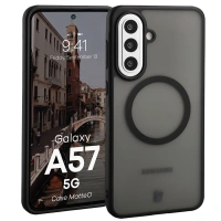 Etui z pierścieniem magnetycznym Bizon Case MatteO do Galaxy A57 5G, przydymione-czarne