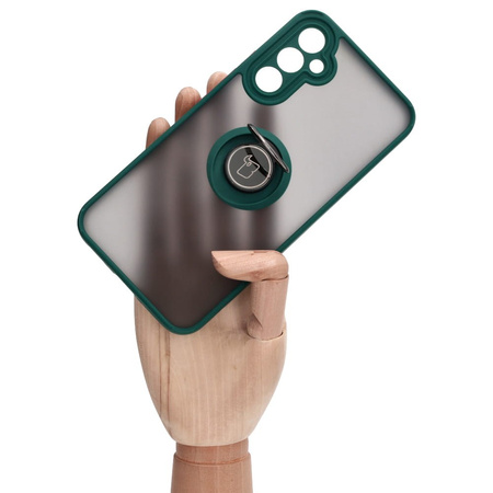 Etui z uchwytem na palec Bizon Case Hybrid Ring do Galaxy A34 5G, przydymione z ciemnozieloną ramką