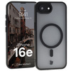 Etui z pierścieniem magnetycznym Bizon Case MatteO do iPhone 16e, półprzezroczyste z czarną ramką