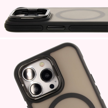 Etui z podstawką i pierścieniem magnetycznym Bizon Case Eclipse do iPhone 13 Pro, przydymione z czarną ramką