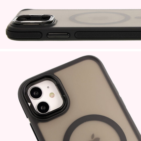 Etui z podstawką i pierścieniem magnetycznym Bizon Case Eclipse do iPhone 11, przydymione z czarną ramką
