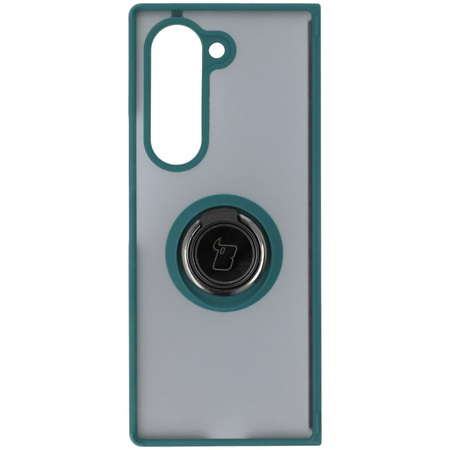 Etui z uchwytem na palec Bizon Case Hybrid Ring do Galaxy Z Fold6, przydymione z ciemnozieloną ramką