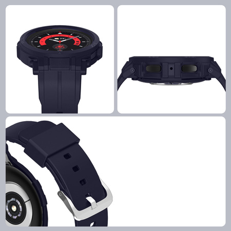 Etui z paskiem Bizon Strap + Case Watch Action Pro do Samsung Galaxy Watch 5 Pro 45 mm, granatowe