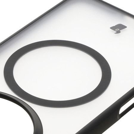 Etui z pierścieniem magnetycznym Bizon Case MatteO do Oppo Find X8 Pro, półprzezroczyste z czarną ramką