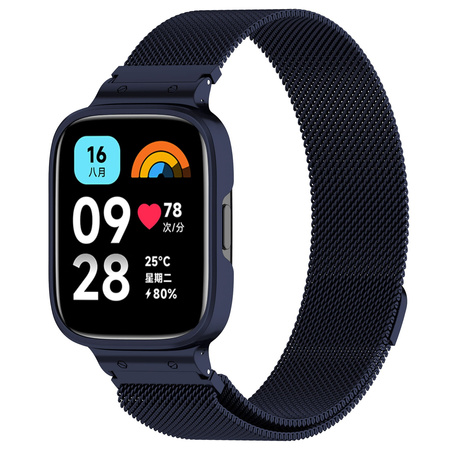 Etui z paskiem Bizon Strap + Case Watch Chain do Xiaomi Redmi Watch 3 Active, granatowe