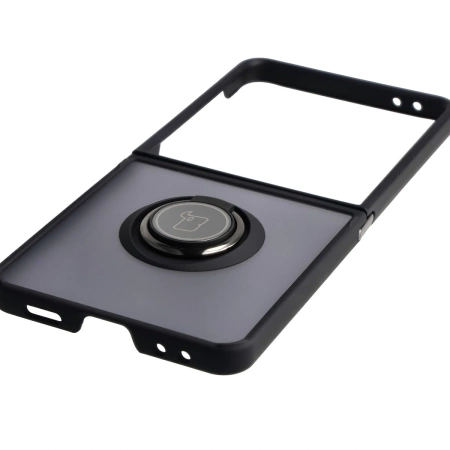 Etui z uchwytem na palec Bizon Case Hybrid Ring do Galaxy Z Flip7, przydymione z czarną ramką