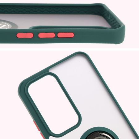 Etui z uchwytem na palec Bizon Case Hybrid Ring do Oppo Reno 12, przydymione z ciemnozieloną ramką