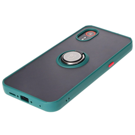 Etui z uchwytem na palec Bizon Case Hybrid Ring do Galaxy Xcover7, przydymione z ciemnozieloną ramką