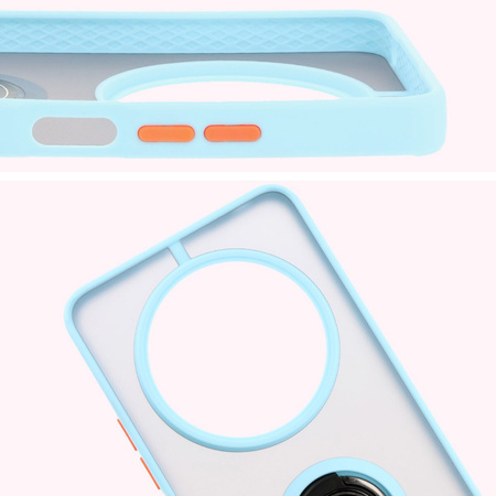 Etui z uchwytem na palec Bizon Case Hybrid Ring do Xiaomi Redmi 14C 4G / POCO C75, przydymione z jasnoniebieską ramką