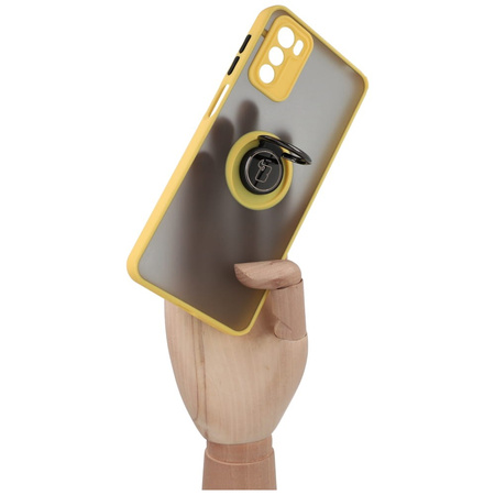Etui z uchwytem na palec Bizon Case Hybrid Ring do Motorola Moto G42 , przydymione z żółtą ramką