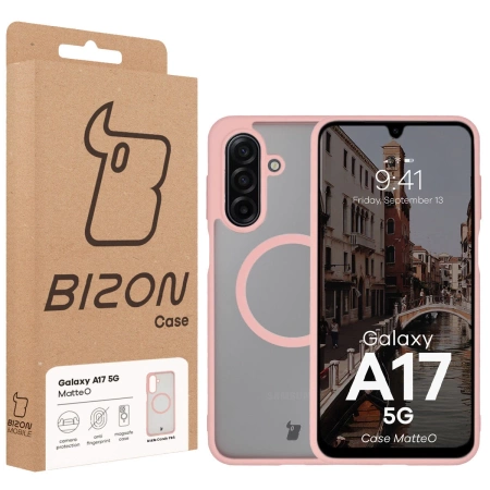 Etui z pierścieniem magnetycznym Bizon Case MatteO do Galaxy A17 5G, przydymione-jasnoróżowe