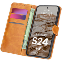 Etui z klapką Bizon Case Pocket do Galaxy S24 FE, brązowe