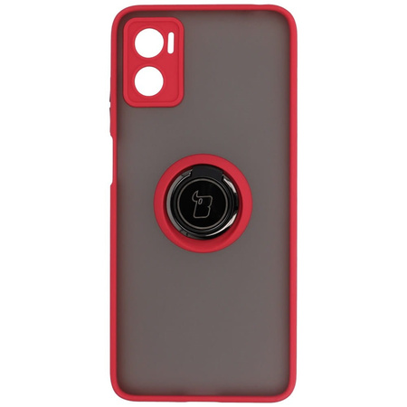 Etui z uchwytem na palec Bizon Case Hybrid Ring do Motorola Moto E22 / E22i, przydymione z czerwoną ramką
