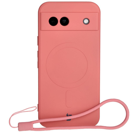 Silikonowe etui z pierścieniem magnetycznym Bizon Case Silicone Magnetic Sq do Google Pixel 8a, brudnoróżowe