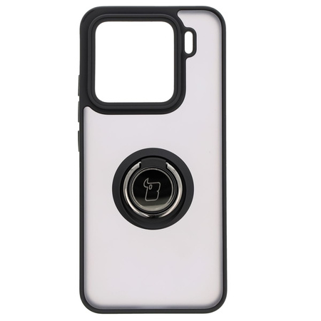 Etui z uchwytem na palec Bizon Case Hybrid Ring do Xiaomi 15, przydymione z czarną ramką