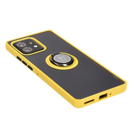 Etui z uchwytem na palec Bizon Case Hybrid Ring do Motorola Edge 40 Pro, przydymione z żółtą ramką