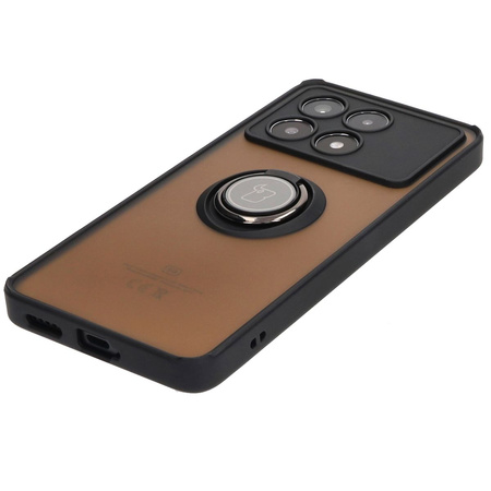 Etui z uchwytem na palec Bizon Case Hybrid Ring do Xiaomi Poco X6 Pro, przydymione z czarną ramką