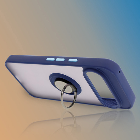 Etui z uchwytem na palec Bizon Case Hybrid Ring do Google Pixel 9 / 9 Pro, przydymione z granatową ramką